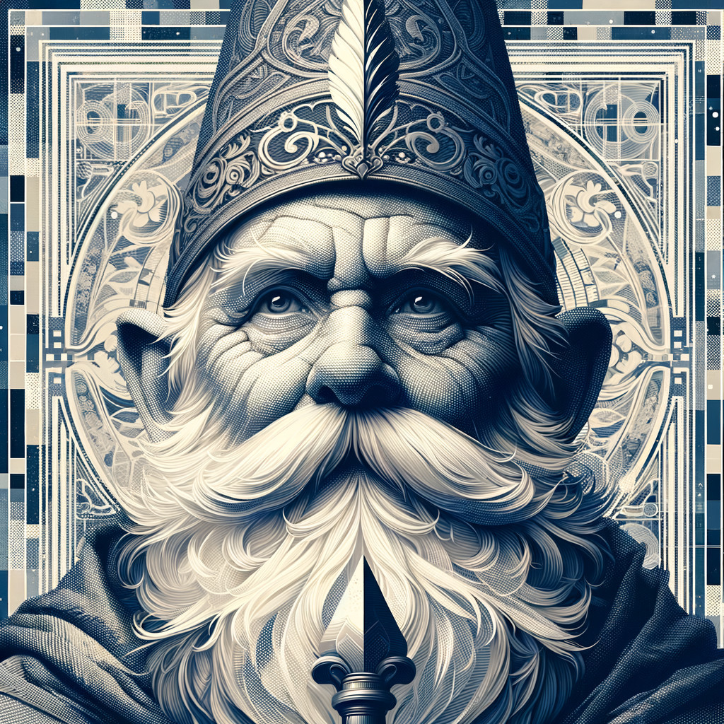 Elderly figure with white beard and ornate hat