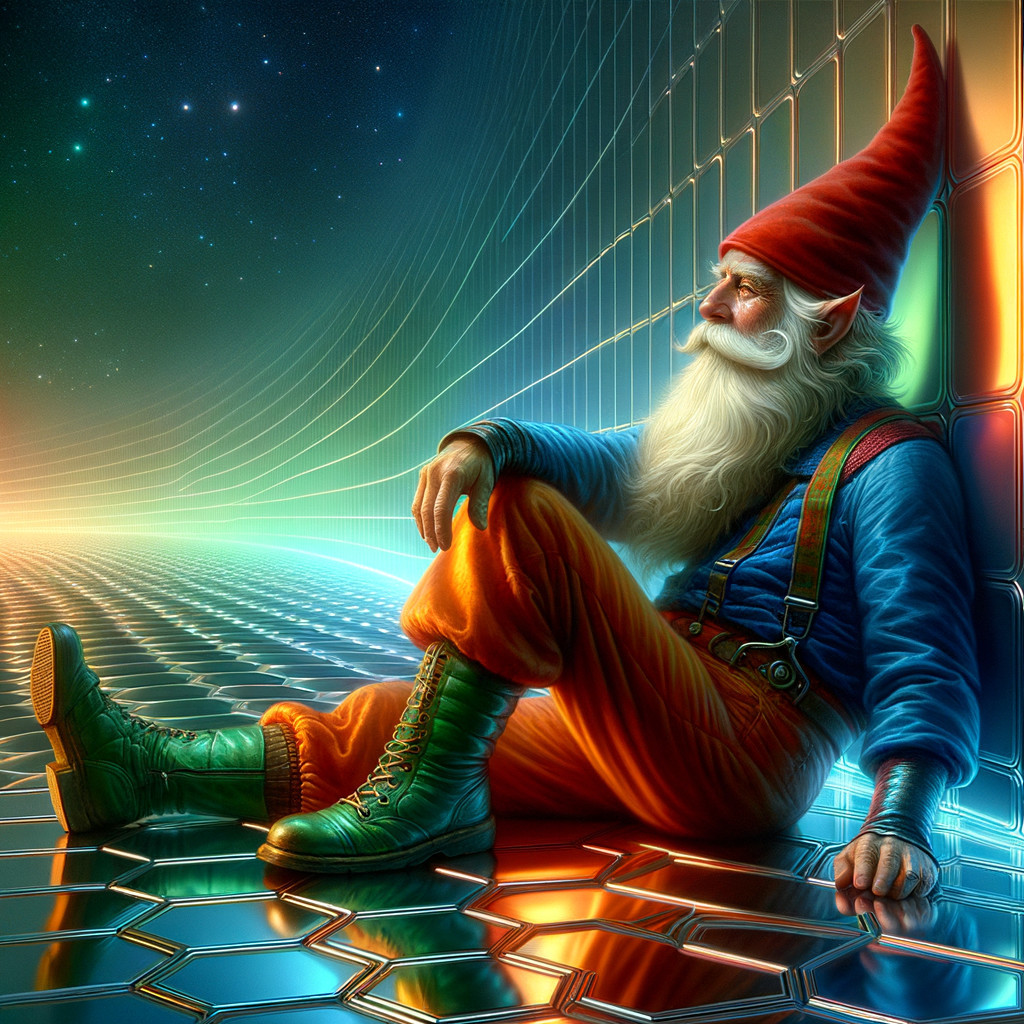 Whimsical Gnome in Futuristic Glowing Setting