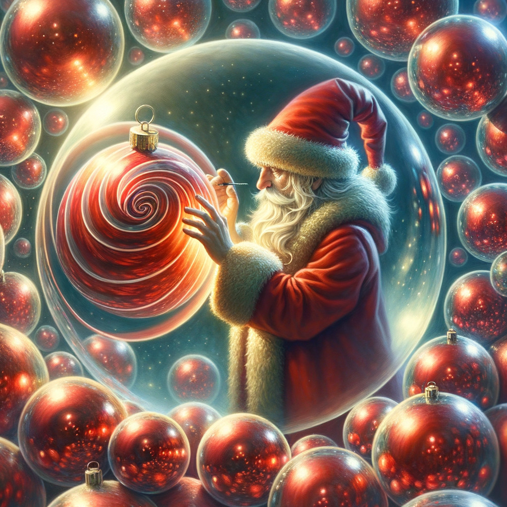 Santa Claus Painting a Christmas Ornament in a Portal