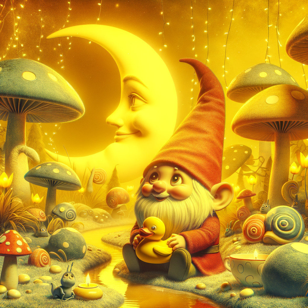 Whimsical Gnome by Stream in Glowing Landscape