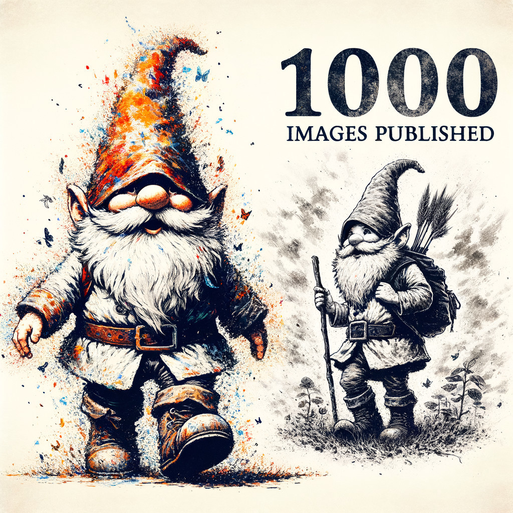 Whimsical Gnome Character with Grayscale Outline