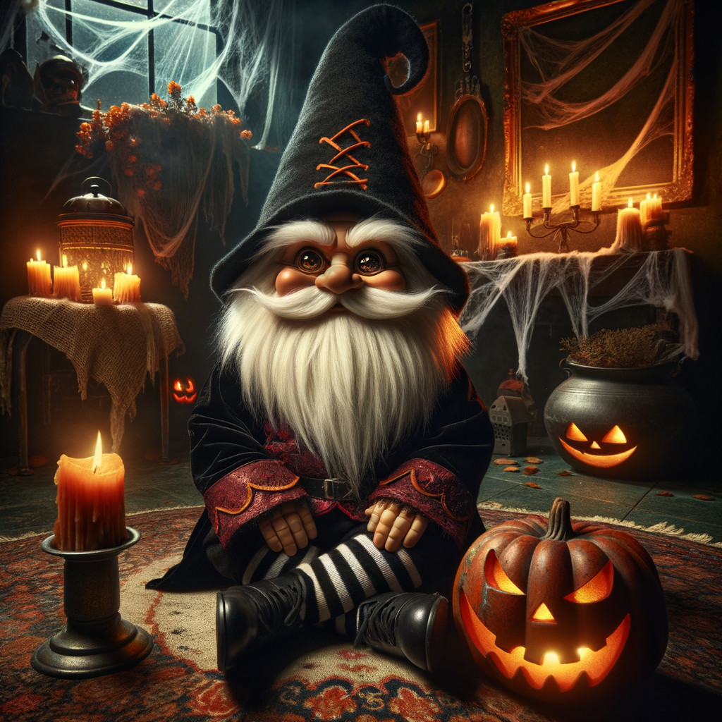 Whimsical Gnome in a Cozy Halloween Setting