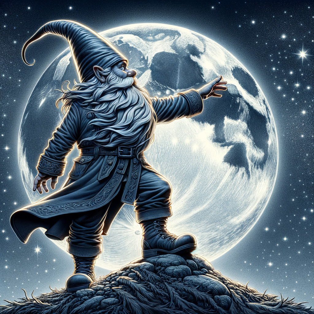 Whimsical Gnome Under a Luminous Moon and Stars