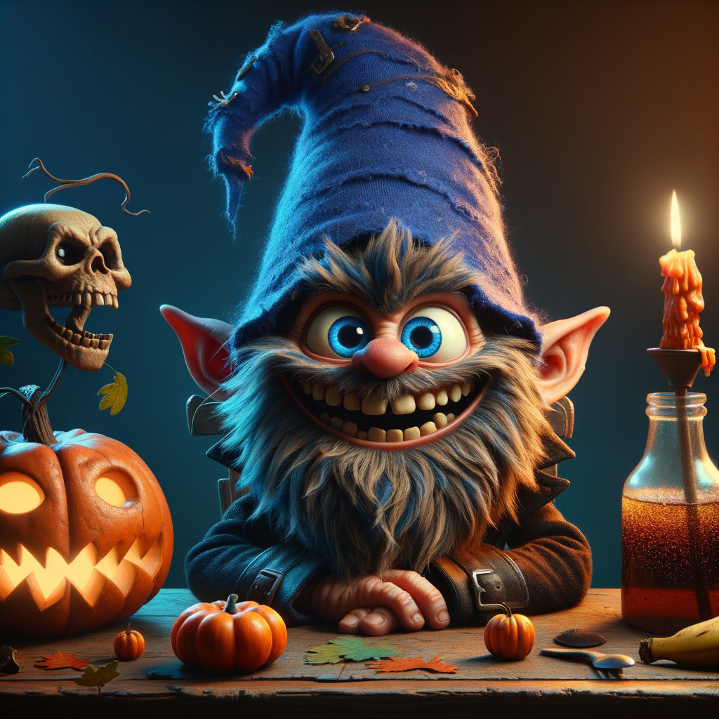 Whimsical Gnome with Autumn Decor and Halloween Elements