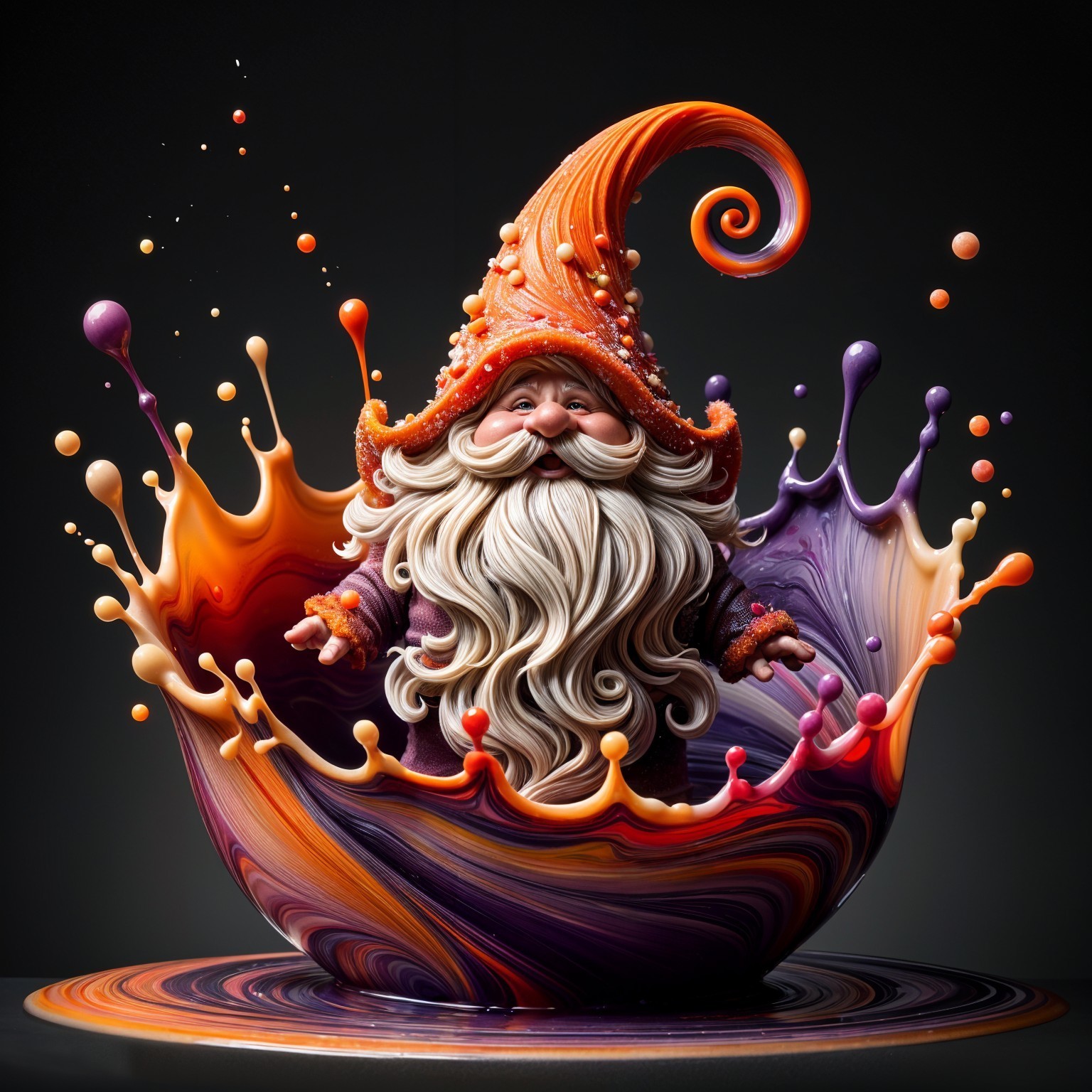 Whimsical Gnome in Colorful Paint Splash Background
