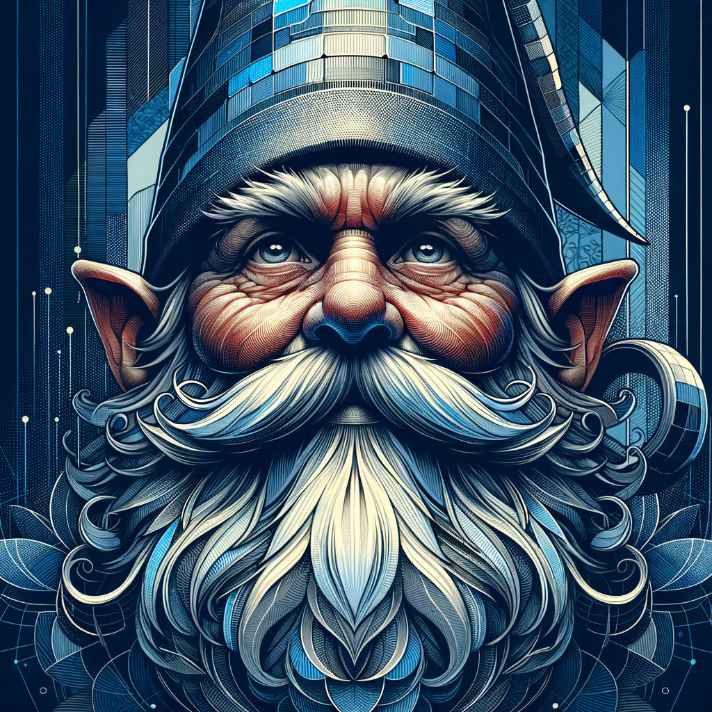 Stylized Gnome with White Beard and Geometric Hat