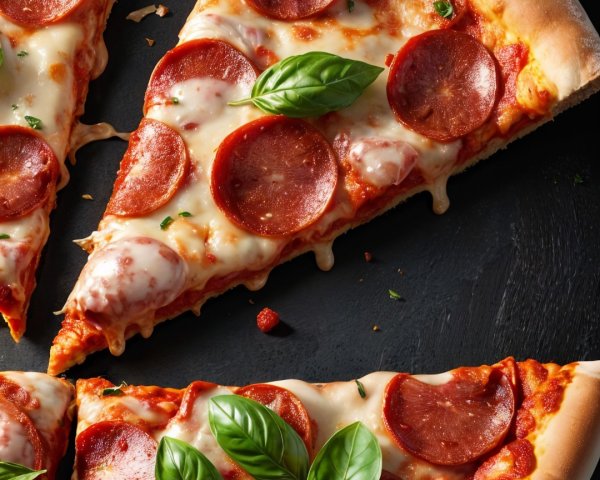Close-up of a freshly baked pepperoni pizza