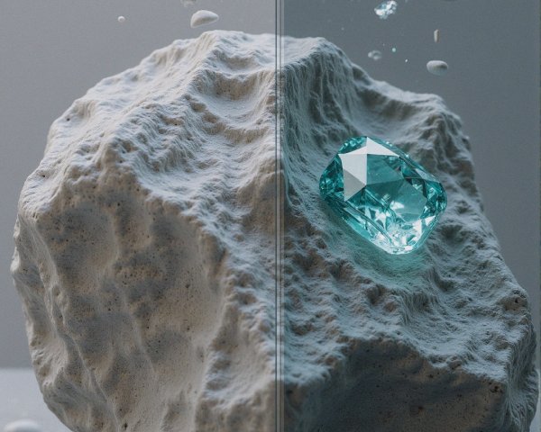 Textured Rock Surrounded by Smooth Pebbles and Diamonds