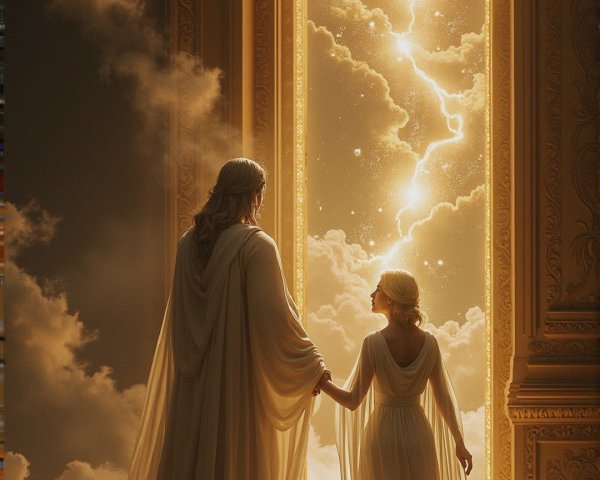Majestic Doorway with Celestial Scene and Figures