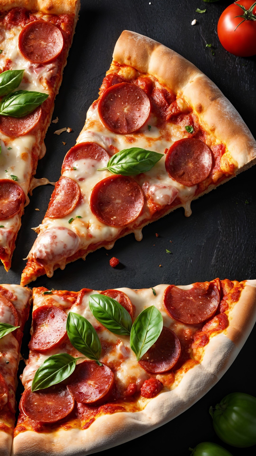 Close-up of a freshly baked pepperoni pizza