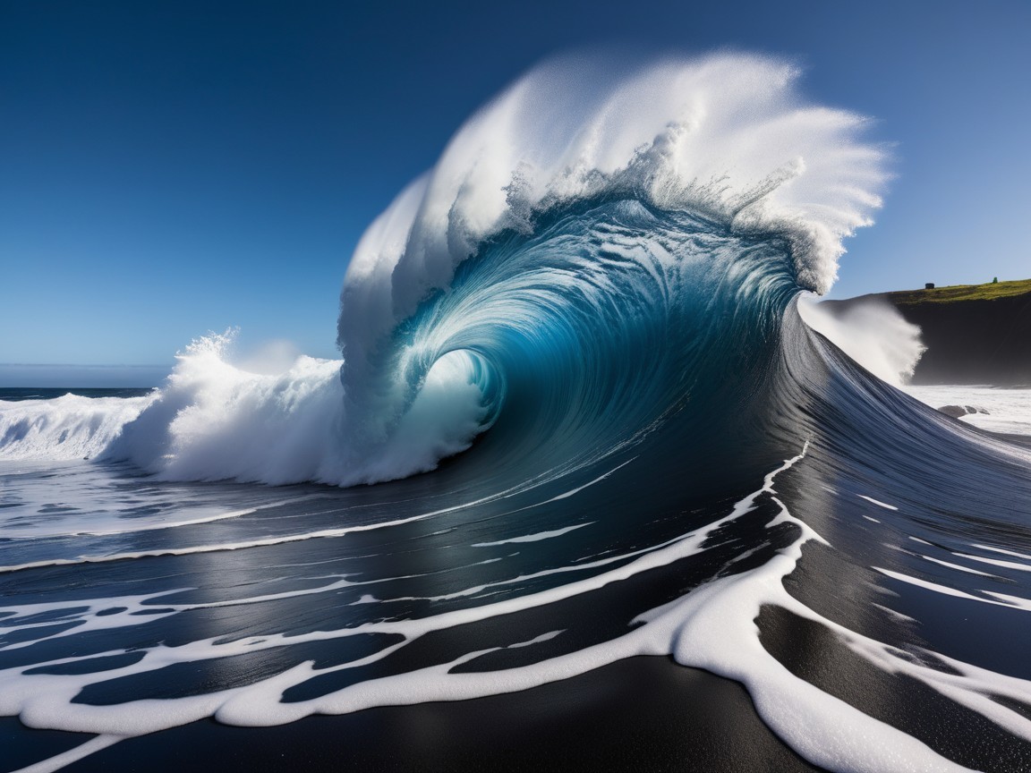 Majestic Ocean Wave Crashing on Shoreline Scene