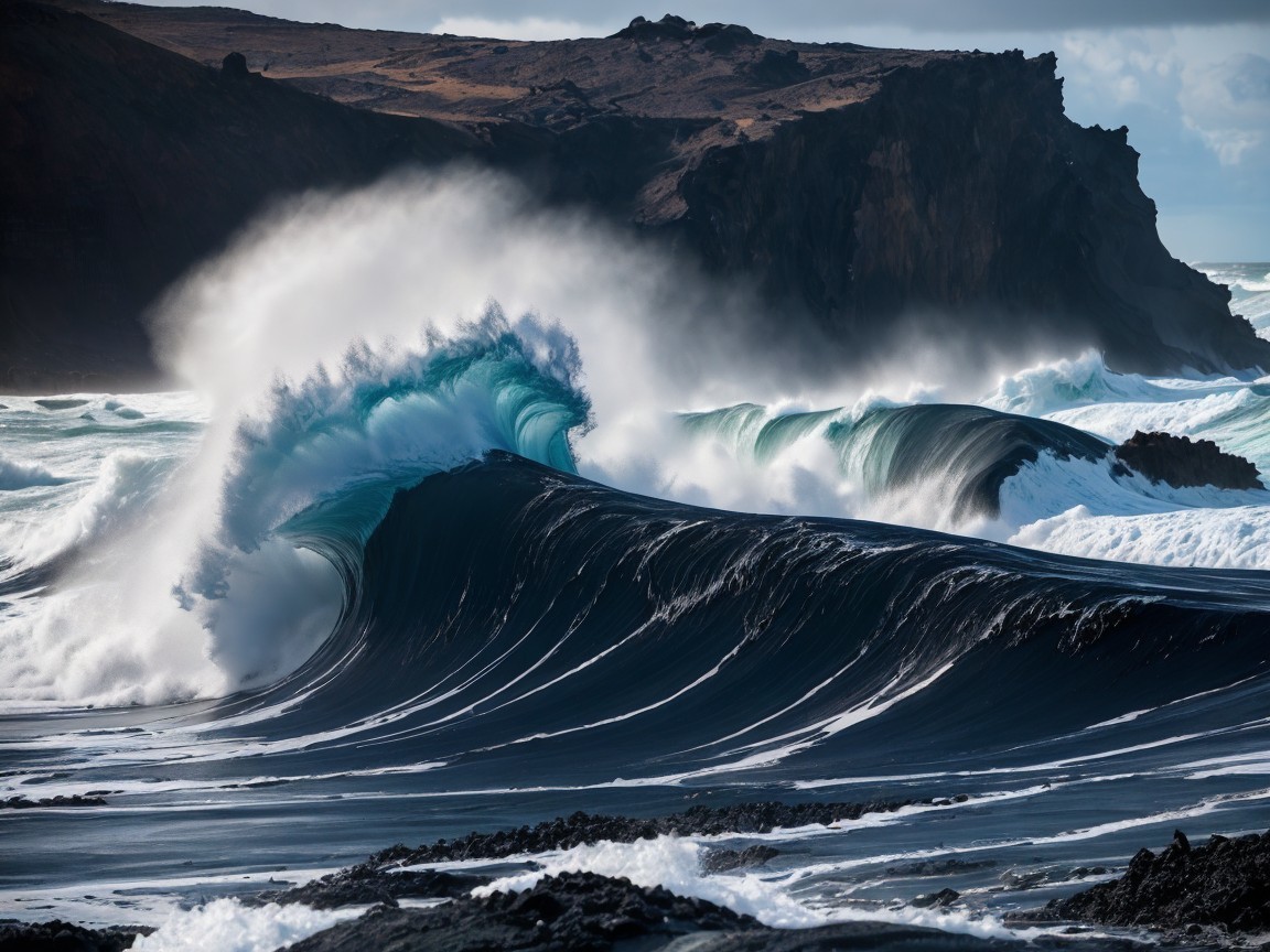 Dramatic Seascape with Waves and Rugged Cliffs
