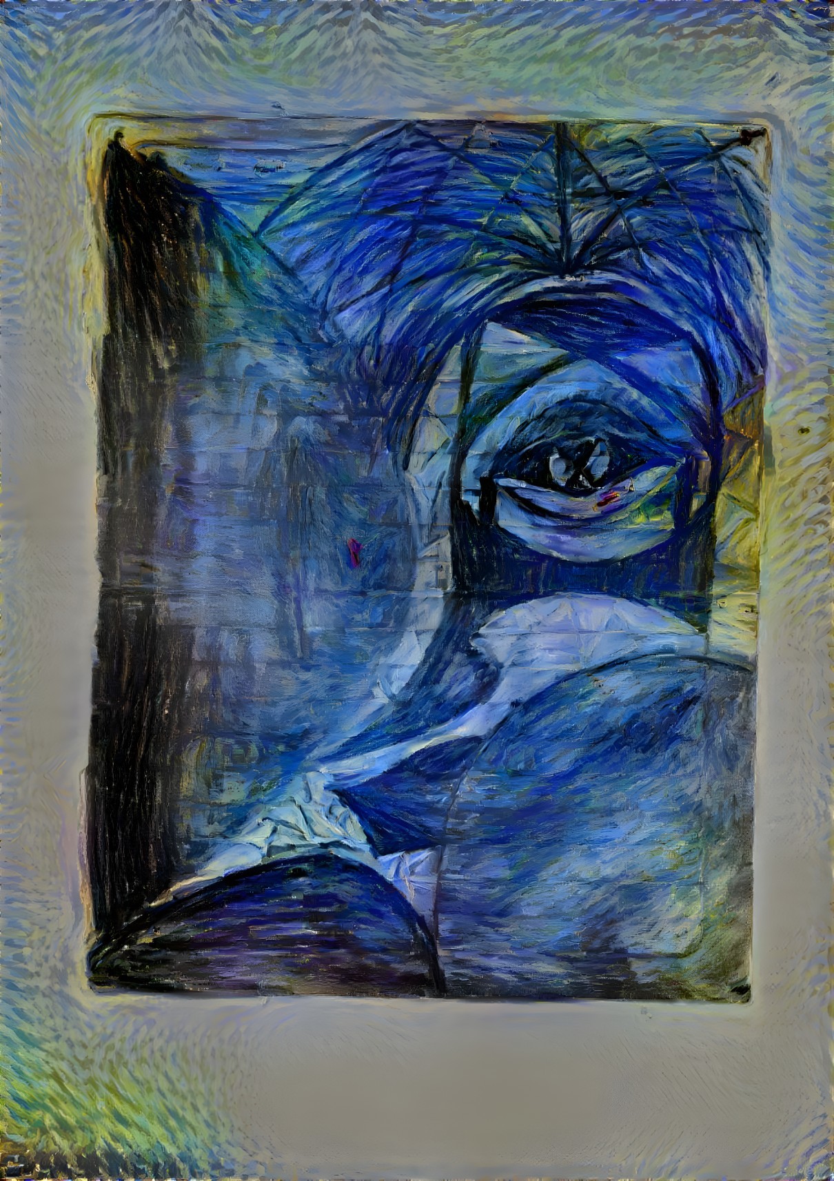 Abstract Art with Blue Shades and Stylized Eye