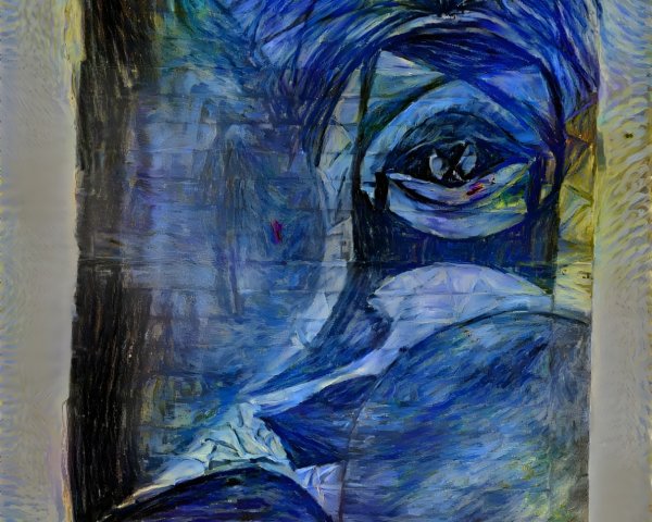 Abstract Art with Blue Shades and Stylized Eye