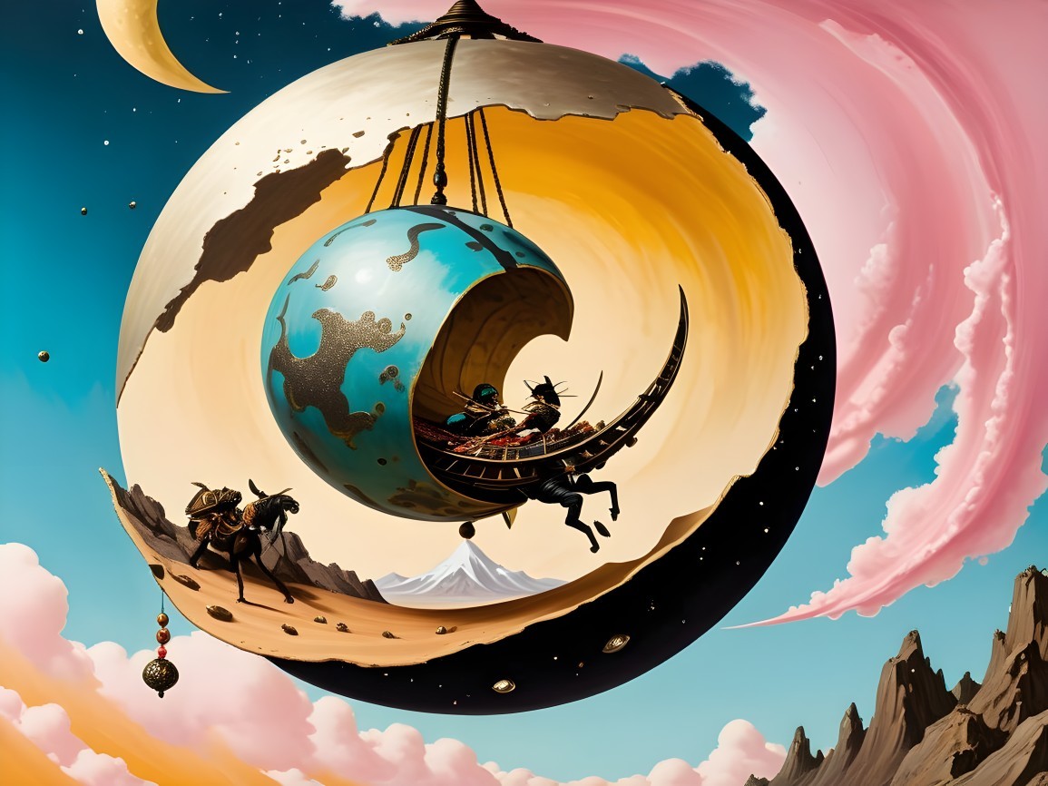 Celestial Orb Over Desert and Night Scene Landscape