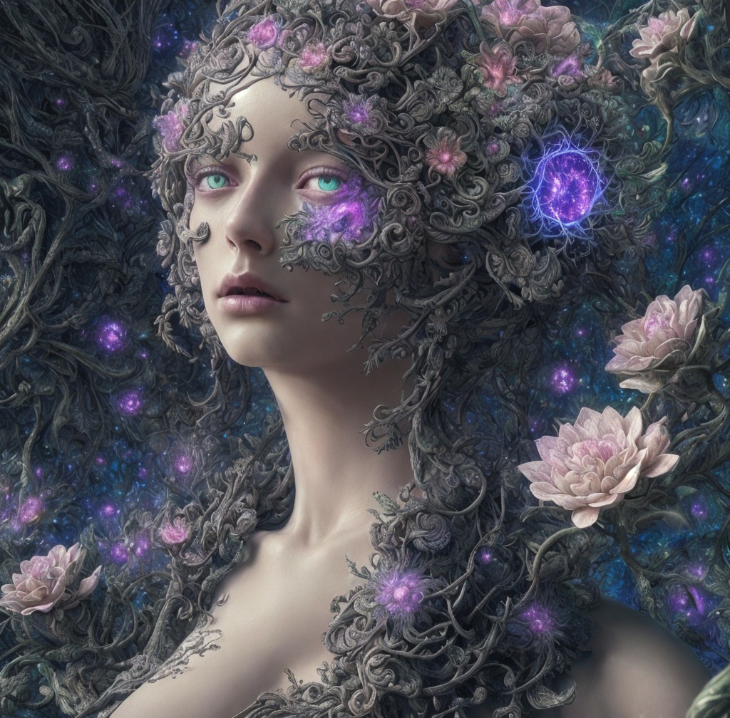 Surreal Portrait of Woman with Natural Elements