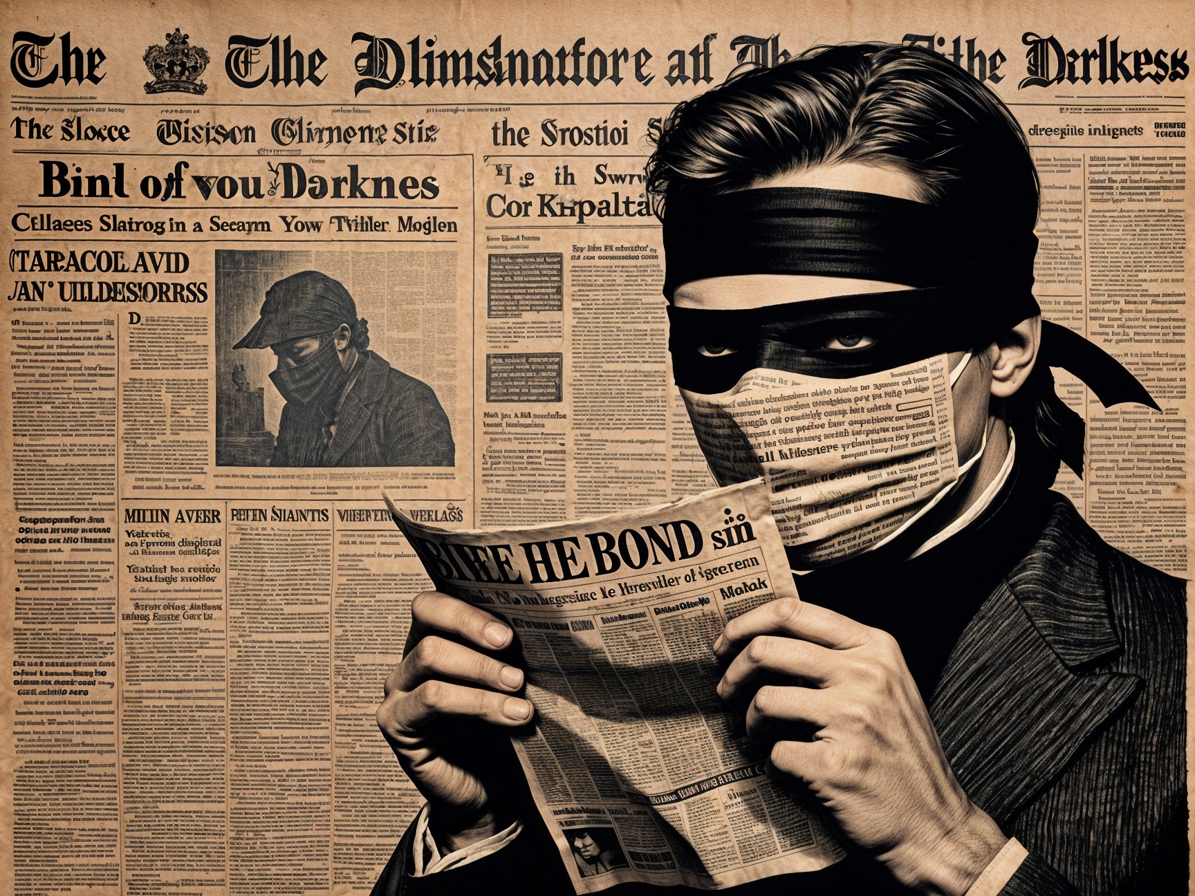 Mysterious Figure with Newspaper in Dark Clothing