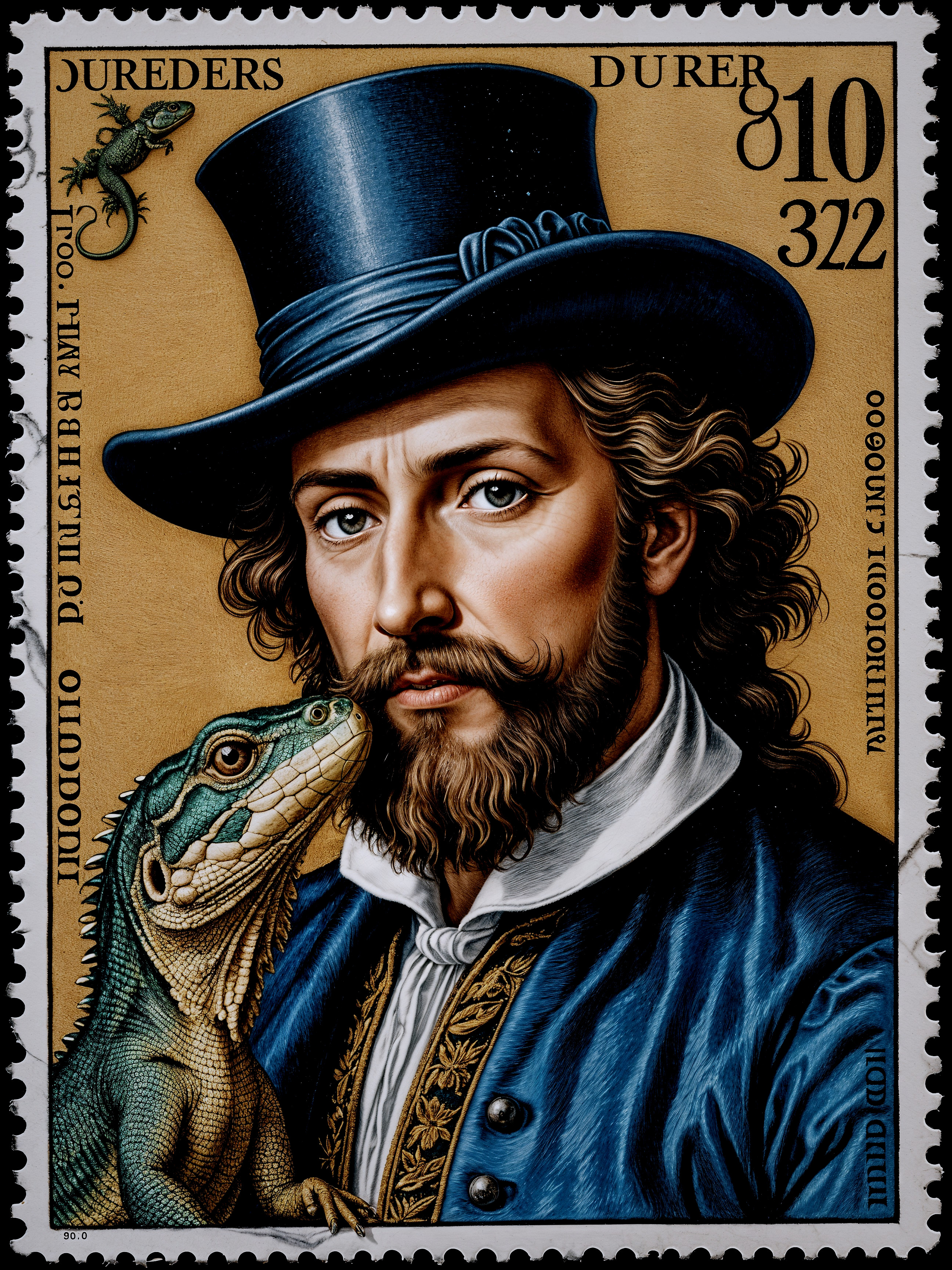 Man in Historical Outfit with Lizard and Vintage Design