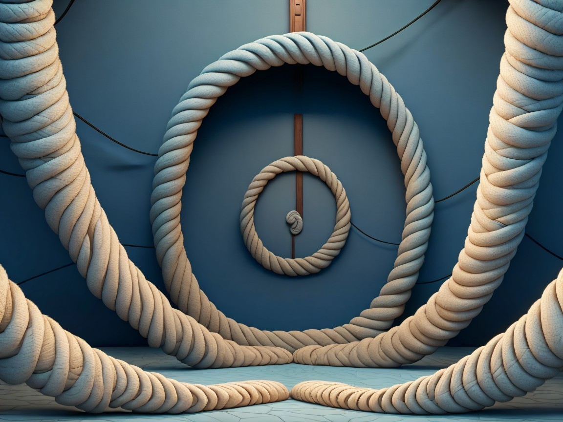 Minimalist Abstract Setting with Textured Coiled Ropes