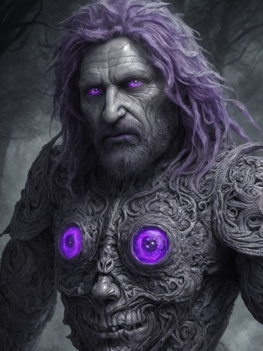 Surreal Mythical Figure with Stone-Like Body and Patterns