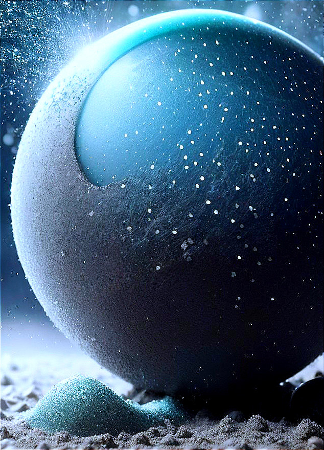 Turquoise Spherical Object with Shimmering Dust