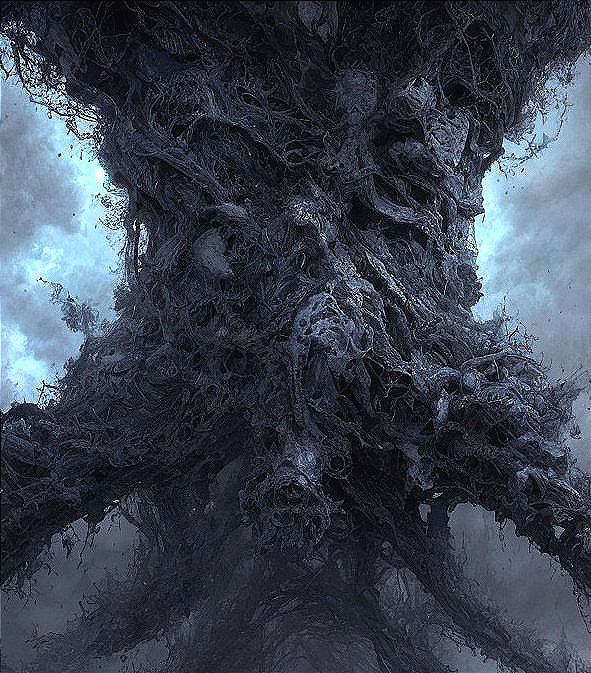 Eerie Dark Tree Structure with Skeletal Branches