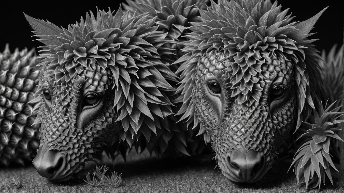 Fusion of Horse and Pineapple Animal Heads Design
