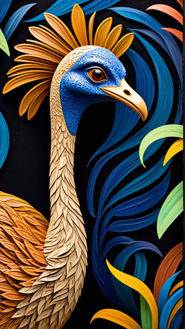 Stylized Bird Artwork with Vibrant Colors and Patterns