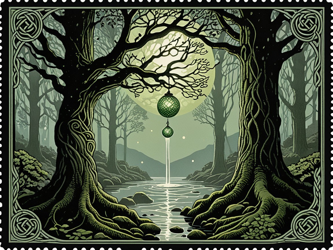Ancient Trees and River Under a Luminous Moon