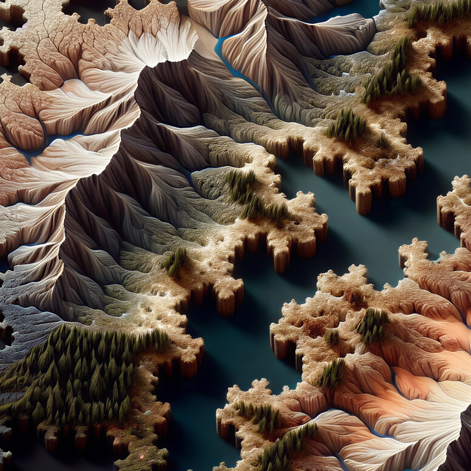 Aerial View of Fractal River Delta Landscape