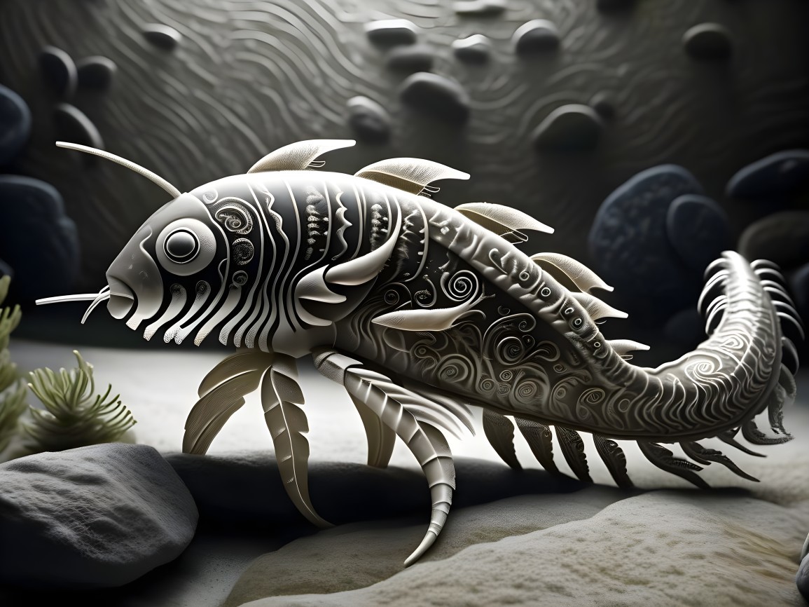 Artistic Black and White Fish with Ornate Patterns