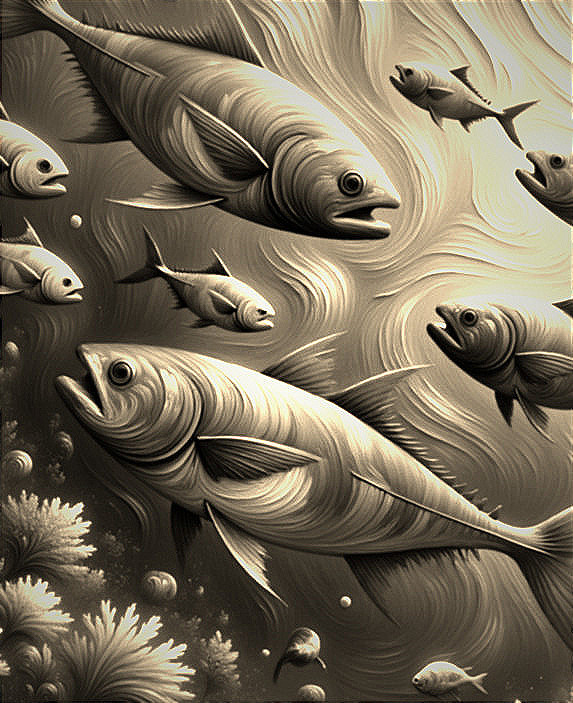Dynamic Underwater Scene with Monochromatic Fish