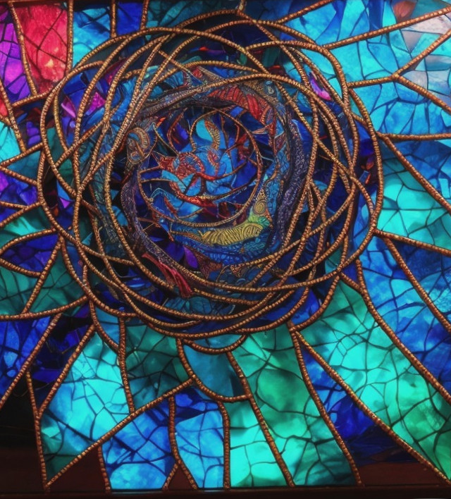 Vibrant Stained Glass Artwork with Swirling Patterns