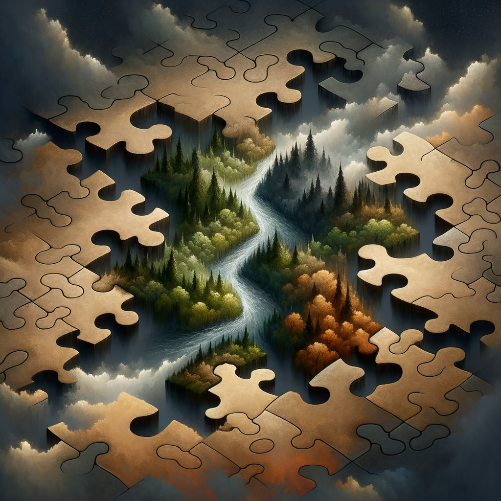Isometric View of Floating Puzzle Piece Landscape
