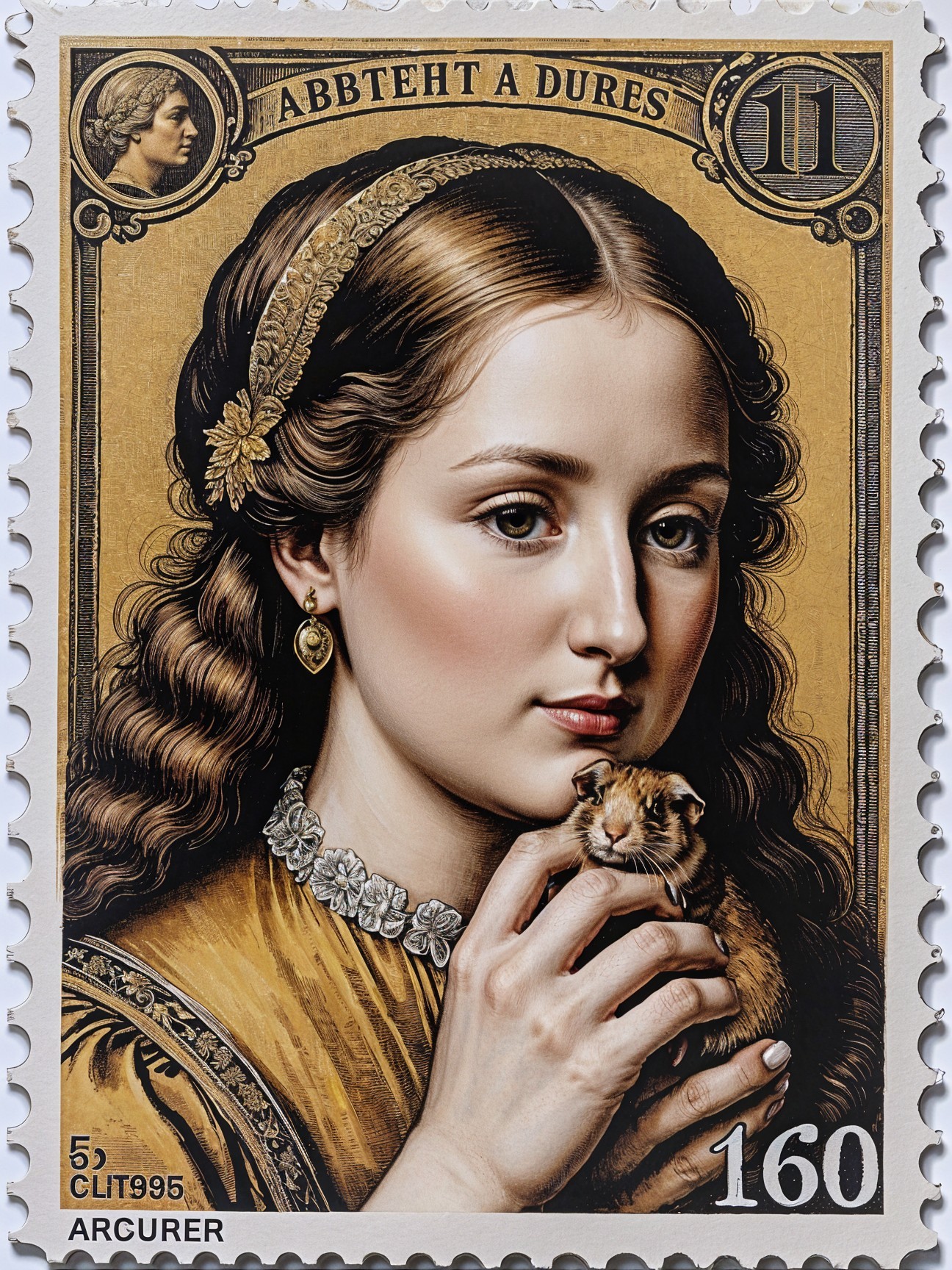 Vintage Stamp Featuring Young Woman with Floral Headpiece