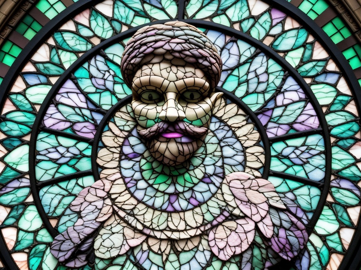 Intricate Stained Glass Window with Regal Figure