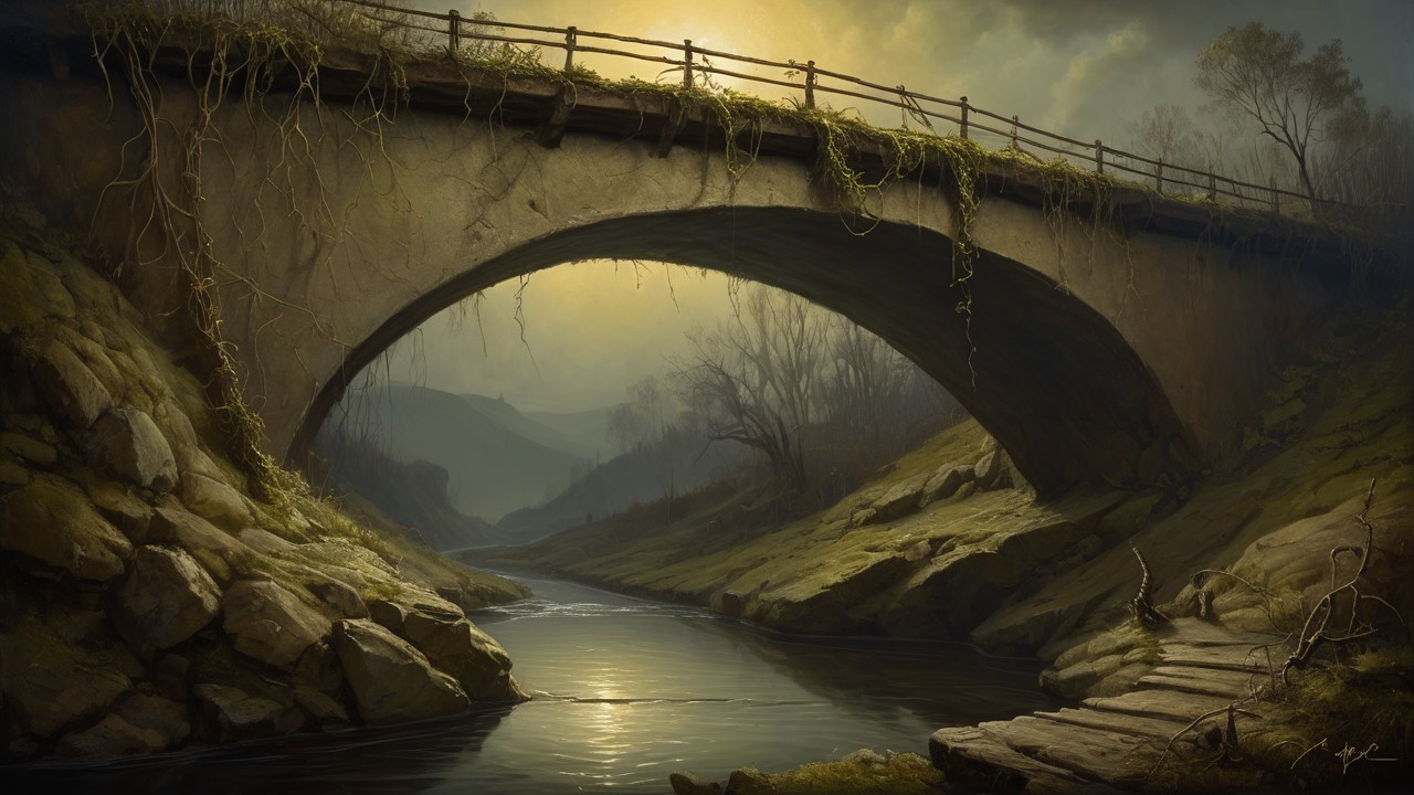 Serene Landscape with Stone Bridge and Calm River