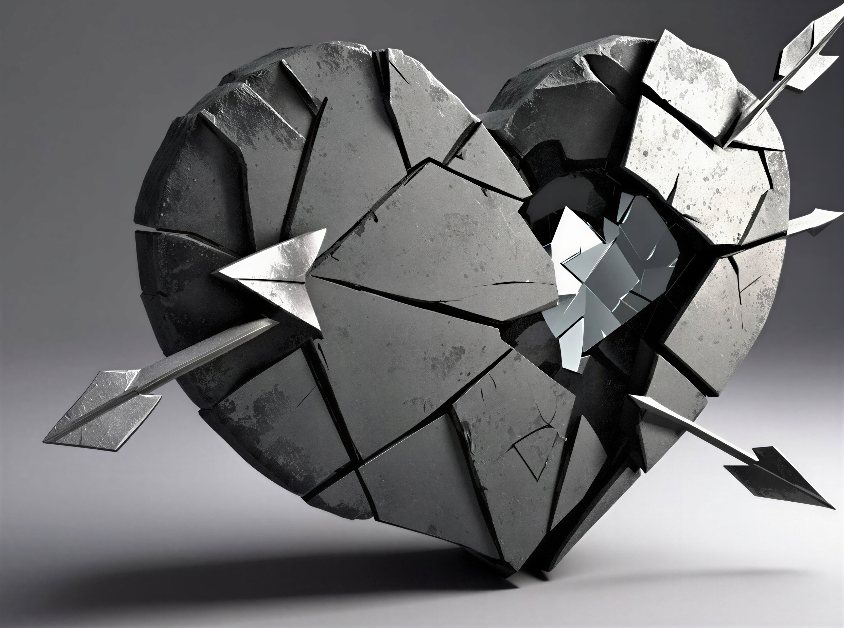 Realistic Heart with Metallic Surface and Silver Arrows