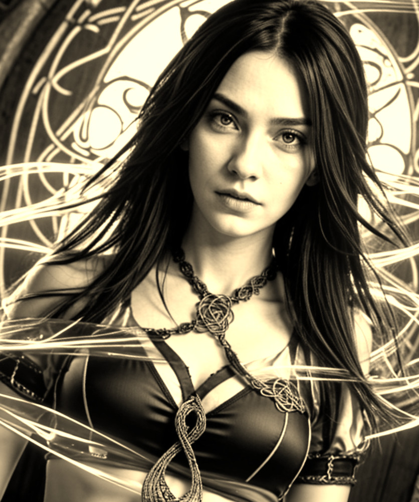 Mystical figure in intricate outfit with ethereal light