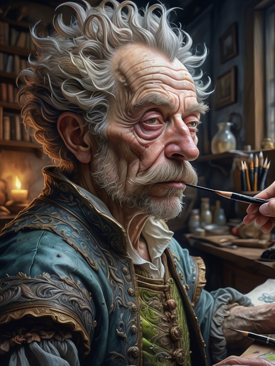 Elderly Artist in Cozy Workshop with Art Supplies