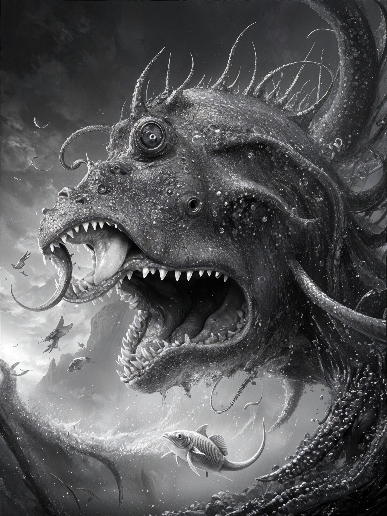 Mythical Sea Creature with Sharp Teeth and Scales