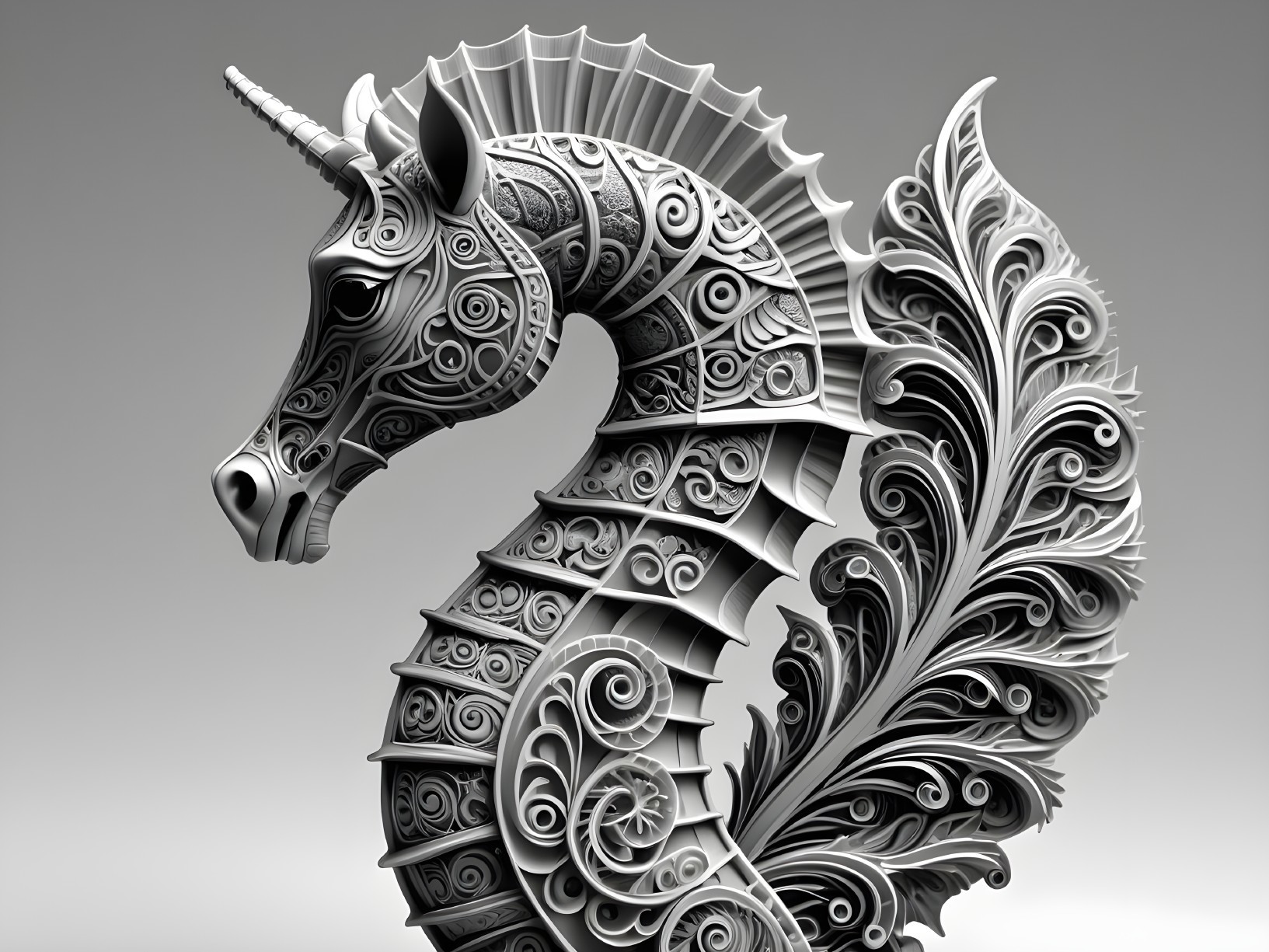 Detailed Sculptural Representation of a Unicorn