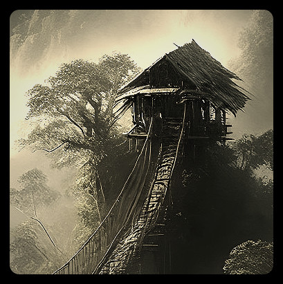 Weathered Wooden Hut on Misty Hill Surrounded by Trees