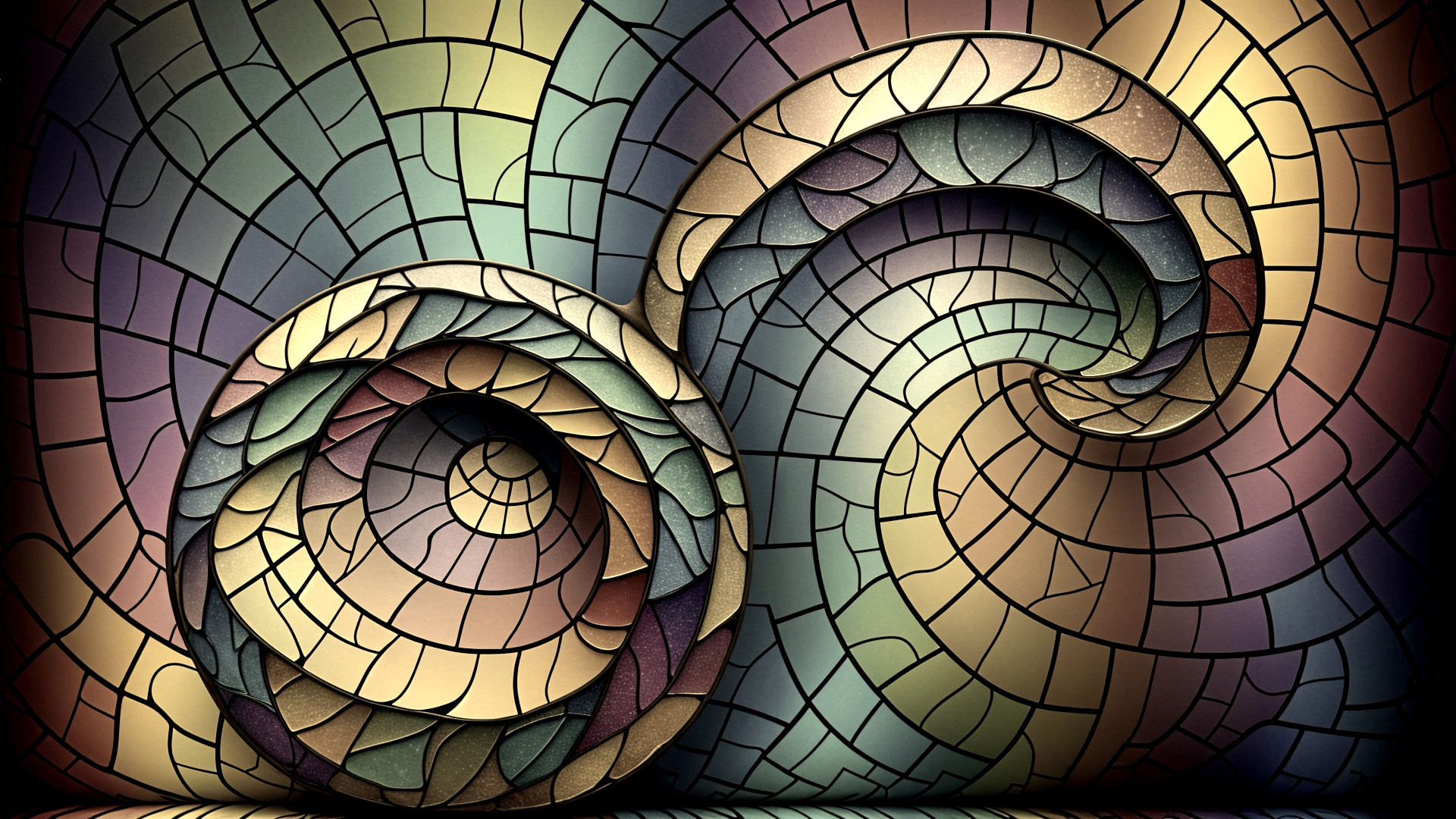 Intricate Mosaic Design with Swirling Shapes in Pastels