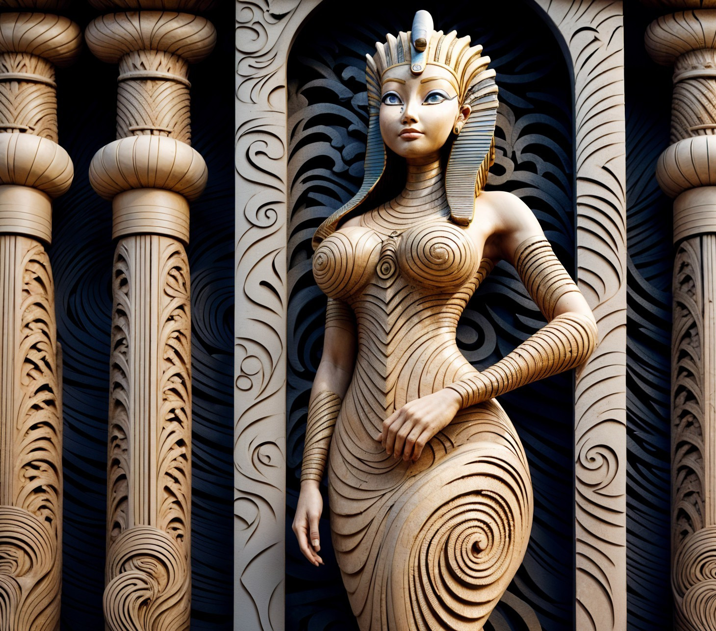 Sculpture of Woman Inspired by Ancient Egyptian Aesthetics