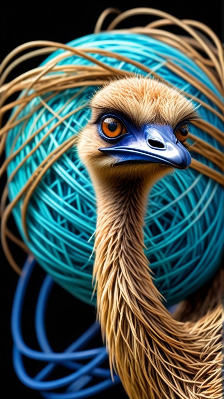 Close-up of an ostrich with orange eyes and blue beak