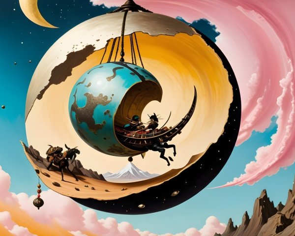 Celestial Orb Over Desert and Night Scene Landscape