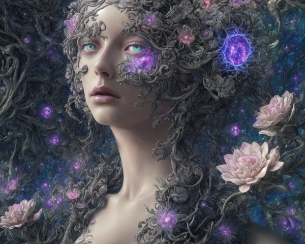 Surreal Portrait of Woman with Natural Elements