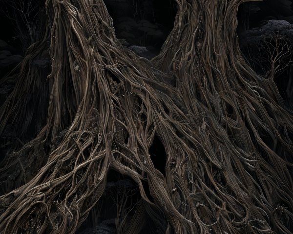 Surreal Landscape with Figure and Twisted Tree