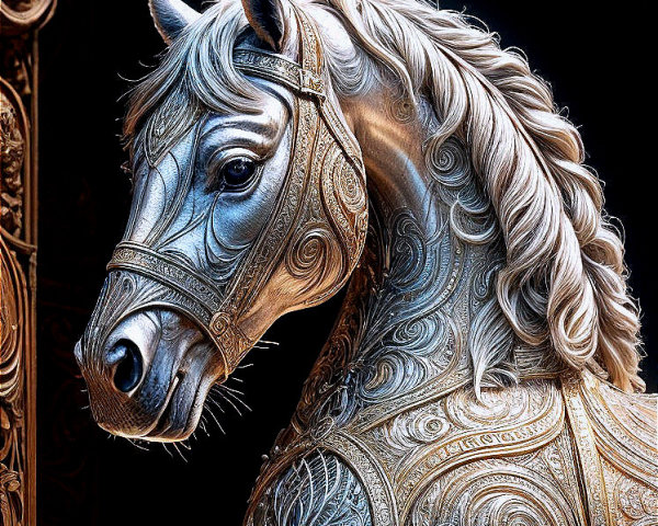 Majestic horse sculpture with silver and gold detailing